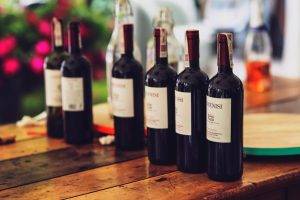 wine bottles on table